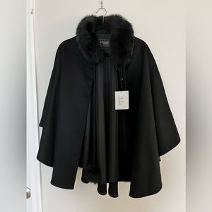 Belle Fare Cashmere Poncho with Fox Fur. Brand new